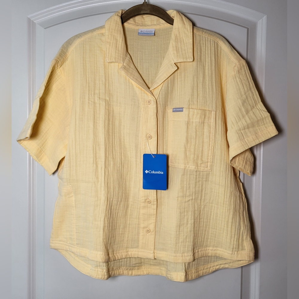 COLUMBIA Women's Holly Hideaway Breezy Short Sleeve Top - Size M - Yellow (NWT) - Picture 8 of 13